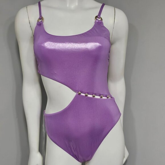 Red Carter Shimmer Asymmetric-Button One-Piece Swimsuit - Picture 2 of 10